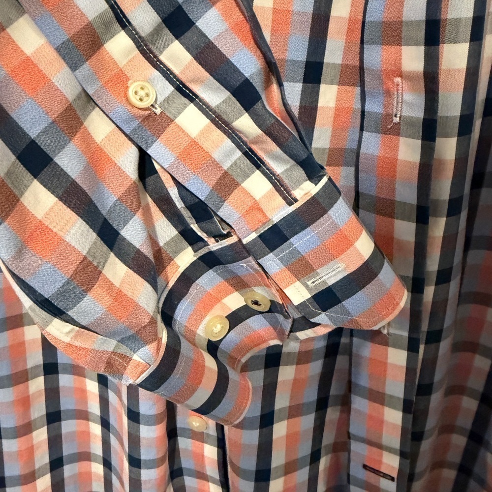 Banana Republic Men's Blue and Orange Plaid Non-Iron Shirt - Picture 3 of 6